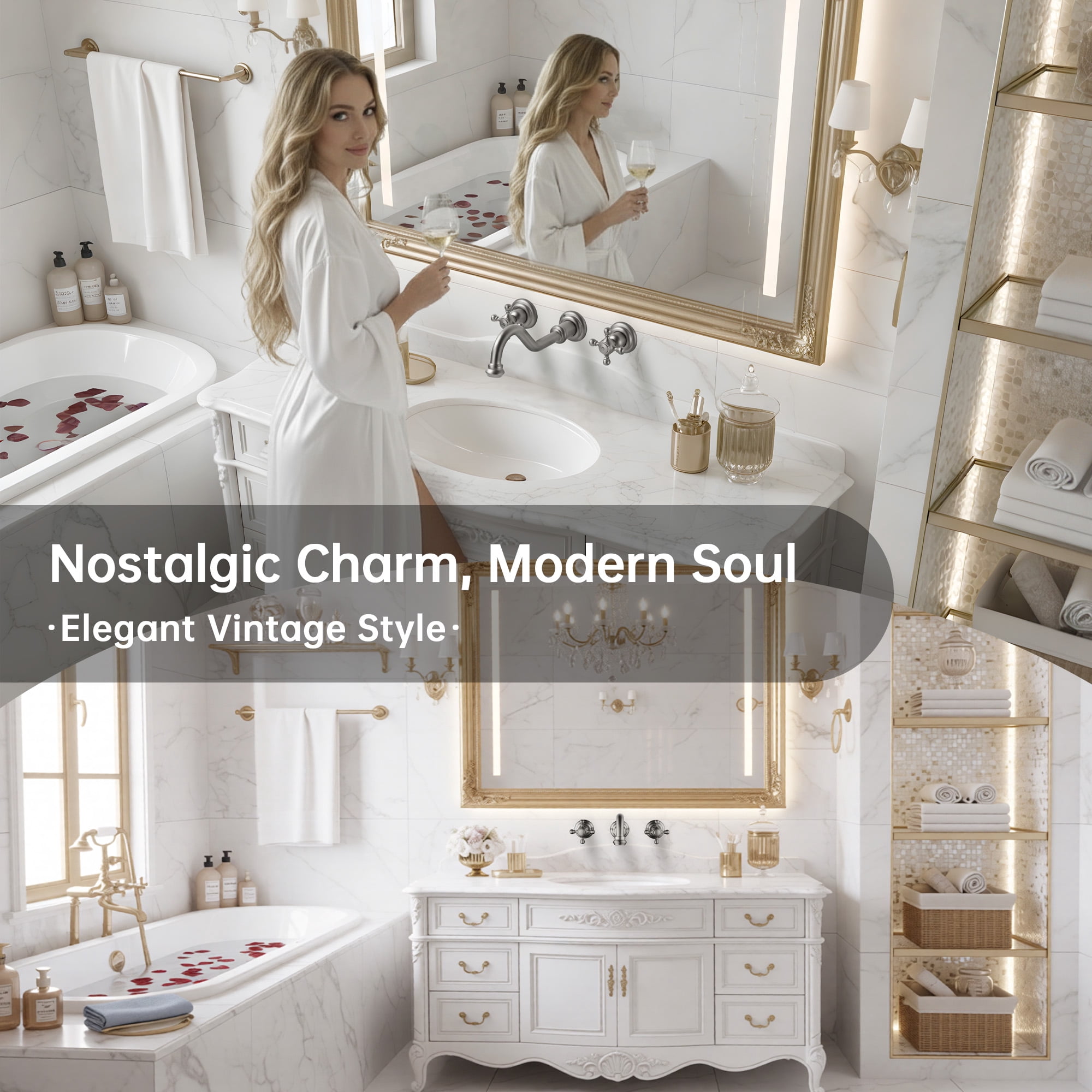 SUMERAIN Classic Brushed Nickel Wall-Mounted Lavatory Faucet,3 Holes Cross Handles Basin Sink Faucet Included Rough-in Valve