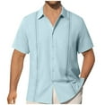 thumbnail image 2 of VBTAPA Men's Cuban Guayabera Shirt Short Sleeve Casual Button Down Shirts Summer Beach Linen Shirts Sales of the Day Light Blue XXXL, 2 of 5