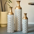 thumbnail image 3 of S-HOME Contemporary Decorative Metal Vases Set of 3 Matte Finish  with Textured Pattern for Home & Event Decor 19.69 to 32.68 Inch, Brass+White, 3 of 15