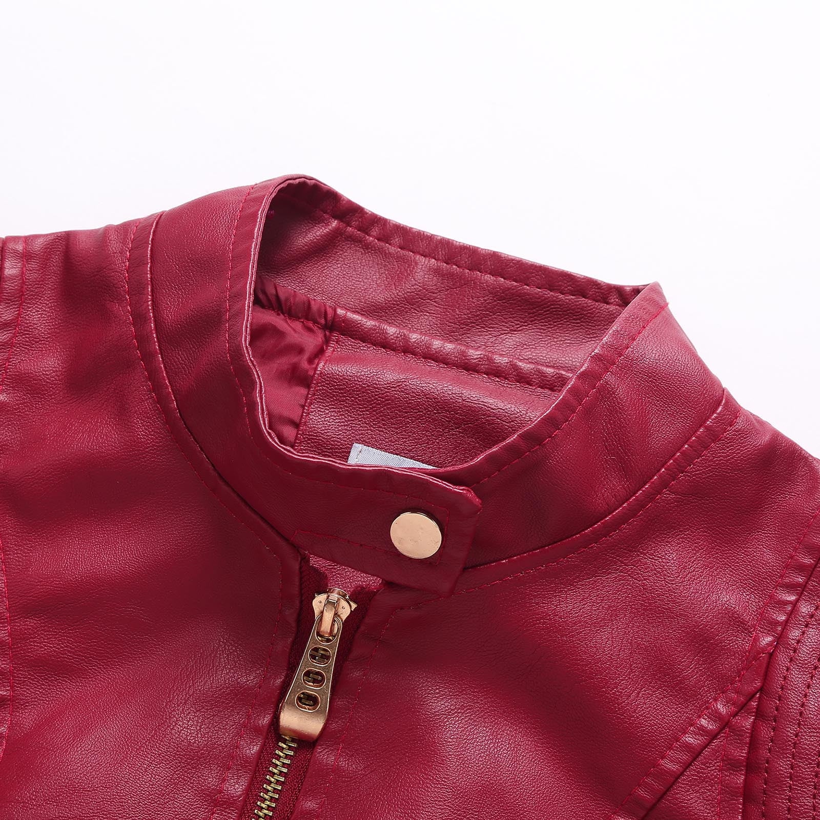 Lovskoo Women Faux Leather Jacket Moto Biker Coat Trendy Jacket Solid Long Sleeve Zipper Pocket Outerwear Tops Short Coat Burgundy