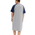 thumbnail image 6 of ALING Men's Nightshirts Sleepshirt Short Sleeve Crew Neck Nightgown Pajamas Comfortable Henley Sleepwear Nightwear Casual Loungewear Long Pajamas Shirt ,Black/Blue, 6 of 7