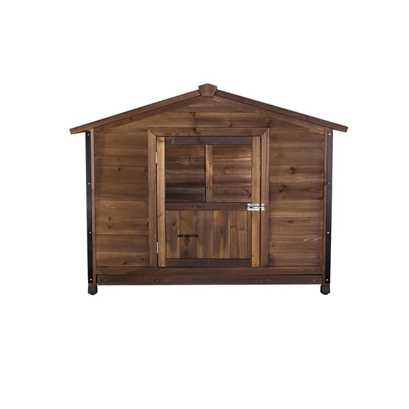Anykoon Outdoor Large Wooden Cabin House Style Wooden Dog Kennel,Unique All-Around Habitat with Metal Frame