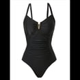 thumbnail image 3 of Traje de Baño de una Pieza para Mujer, con Control de Abdomen, Fruncido, con Recortes y Aros en U Negro XL, 3 of 7