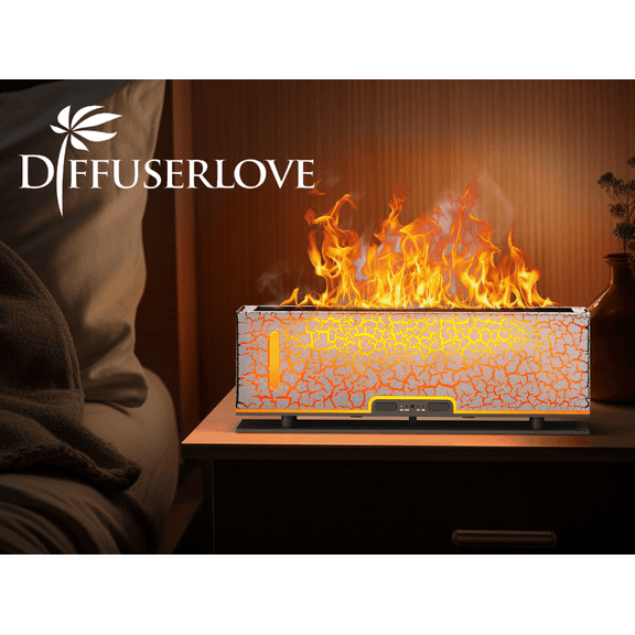 Fireplace Humidifier, Diffusers For Home, Aroma Therapy Diffuser, 4 Timers, 2 Flame Colors