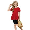thumbnail image 6 of Kaemgyyd Little Girls 2 Piece Summer Outfits Short Sleeve Flowy Ruffle Hem T-Shirt and Short Leggings Set Kids Yoga Workout Clothes 5-15 T, 6 of 7