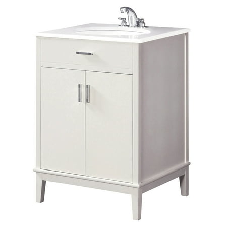 24 Inch Vanity Set - Brooklyn + Max Rockport 24 inch Contemporary Bath Vanity in Soft White with White Engineered Quartz Marble Top