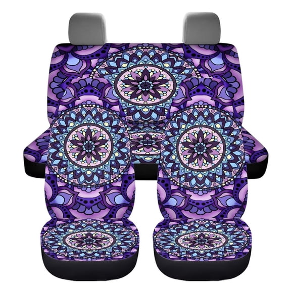 Qpednta Purple Mandala Car Seat Covers Full Set 4 Pack Easy to Install Front Seat Protector Auto Seat Rear Split Bench Cover Universal Automotive Seat Cover Accessories