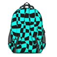 thumbnail image 3 of Cyan and Black Wavy Checkered Pattern Backpack for School, Cute School Bag with Adjustable Shoulder Straps and Padded Back, 16.9"x12.6"x5.9", 3 of 5