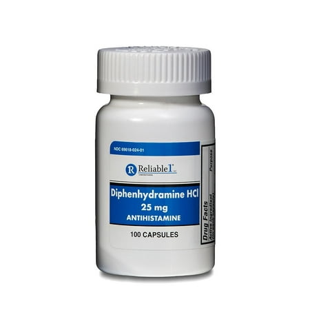 Reliable 1 Diphenhydramine HCI 25mg Antihistamine 100
