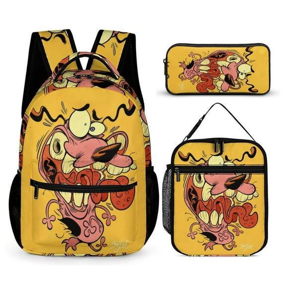 3-PieceCourage Large Capacity Anime Backpack with Lunch Bag & Pen Case | Casual Schoolbag for Travel, Outdoor, Fashion Daypack
