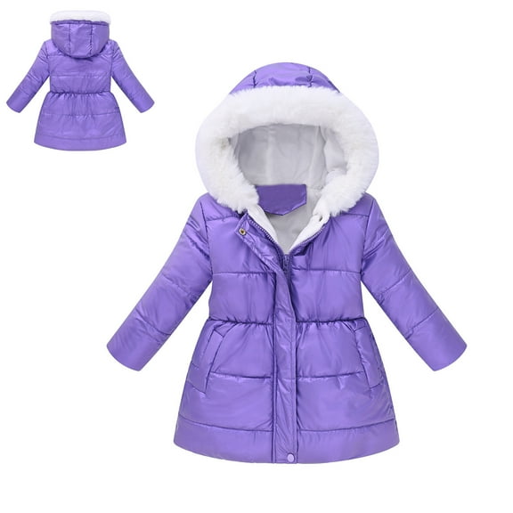 Kids Winter Coats with Hooded Puffer Jacket Kids Purple Coat Zipper Long Sleeve Thicken Waterproof Jacket Kids Jacket for Girls 8-9 Years