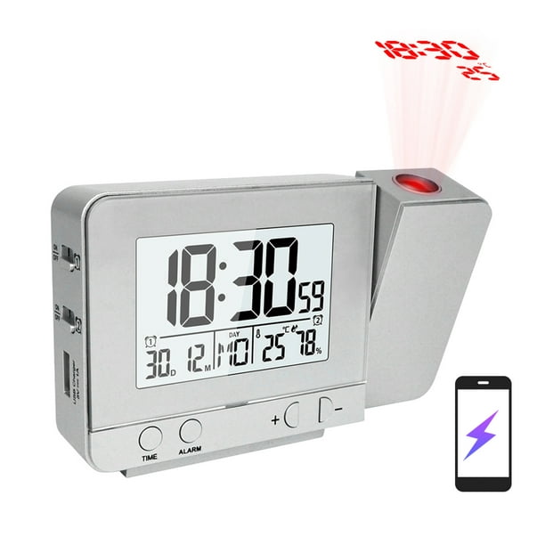 Réveil à projection de rotation à 180 ° avec heure et température, réveil  numérique, horloge de