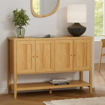 EYYTHUNG Large Sideboard Buffet Cabinet, Farmhouse Storage Cabinet with 4 Doors Open Storage and Adjustable Shelves, Wood Credenza Bar Buffet Table Console Natural Oak