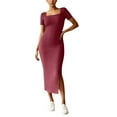 thumbnail image 1 of Wdgfv Robes Décontractées pour Femmes 2025 Été Côtelées Manches Courtes Robe Moulante Maxi Fendue Côté Tricot Col Carré Longue Robe d'Été, 1 of 6