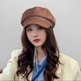 thumbnail image 2 of Dpytoraw Leather Newsboy Cabbie Winter Hat For Women Beret Hat Hat Cabbie Painter Cap, 2 of 4