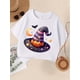 thumbnail image 1 of Halloween T-shirt - Casual Round Neck Top with Witch Hat, Bats, Pumpkins & Stars Print, Soft Knit Fabric, Perfect for Summer & Fall, Halloween Apparel | Playful Print Top | Comfortable Fit, 1 of 6