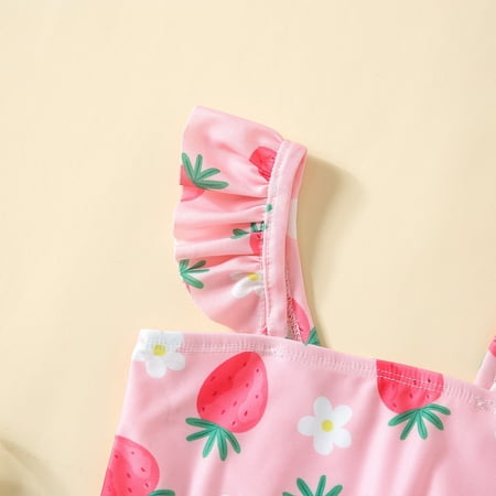 

Gubotare Strawberry Kids Print Bathing Girls Swimsuit Ruffles Swimwear Two-piece Suit Set Baby Toddler Kids Swim Suit Girls Pink 4-5 Years