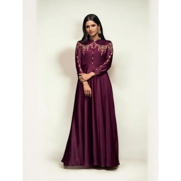 Wine Color Georgette Embroidery Traditional Designer Gown, Cultural Wear for Women, 303
