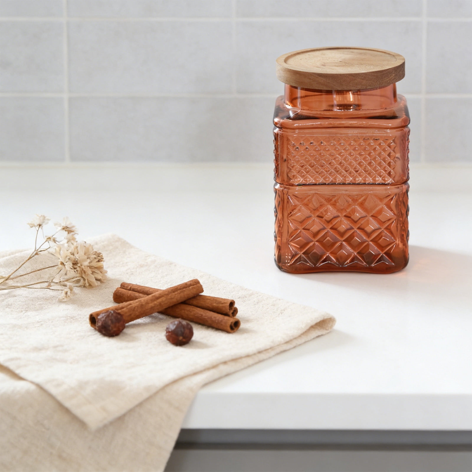 Relief Colored Glass Sealed Jar Kitchen Storage Container – High Borosilicate Food Grade Glass, Airtight Lid, 12.5x11.5x20 cm, Assorted Colors
