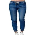 thumbnail image 1 of Women‘ s Mid Rise Skinny Jeans Drawstring Elastic Waist Denim Pants, 1 of 6