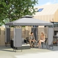 thumbnail image 2 of Outsunny Pavillon à Auvent 10 x 10 Pi, Pavillon Extérieur à Double Toit, Gris Pâle, 2 of 10