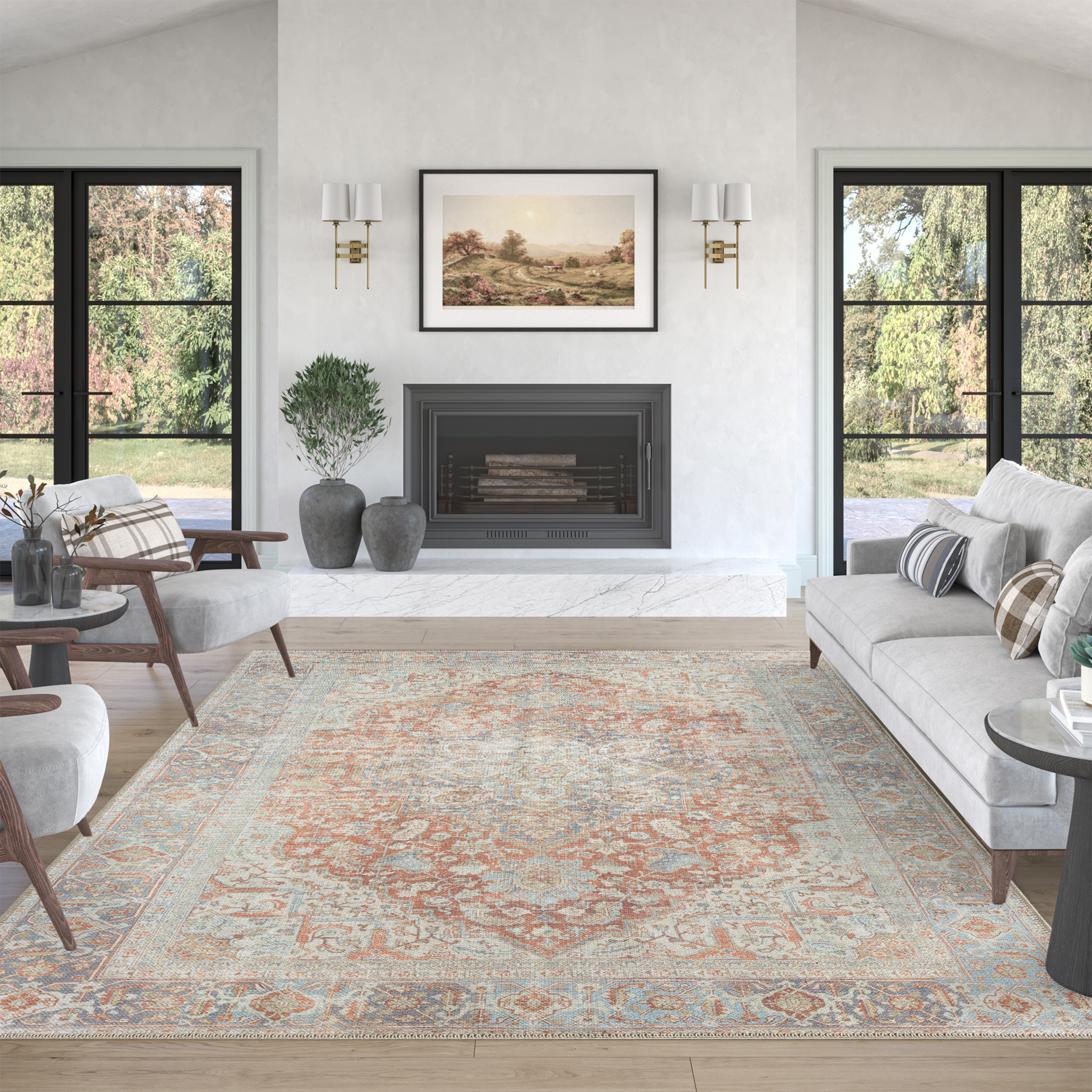 Traditional 5x7 Area Rug (5'3'' x 7'3'') Oriental Rust, Beige Living Room Easy to Clean Machine Washable