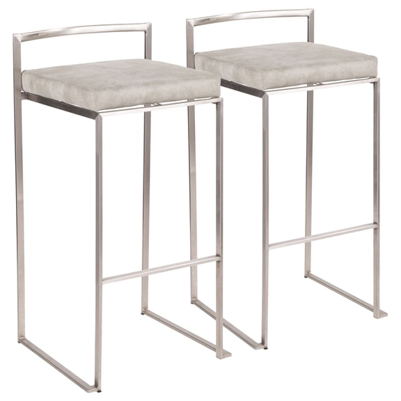 Cterwk 34" Height Set of 2 Fabric Seat Barstool with Silver Metal Frame, Upholstered Bar Stools for Bar, Dining Room, Kitchen, Light Gray