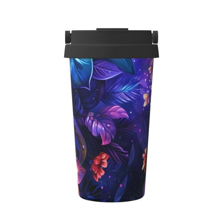 

Uemuo Magic Colorful Forest Leaves Print Carry Insulated Coffee Mug Travel Mug with Hidden Handle Insulated Coffee Flask Leak-proof Travel Mug Insulated Mug for Office