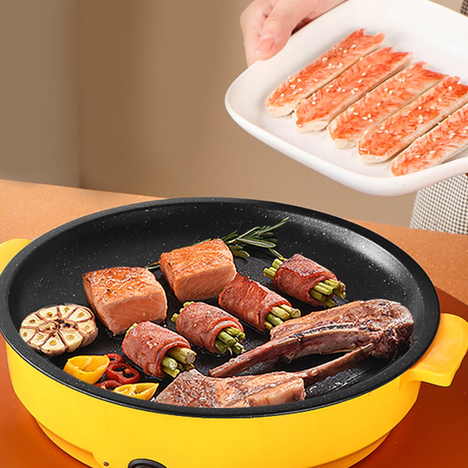 BNNG Electric Smokeless Indoor Grill w/Non-Stick Cooking Surface Customized BBQ, Multi-Function Grill Pan Electric Grill Pan Grill Electric Barbecue Grill