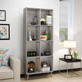thumbnail image 3 of Yardi Yard Grey Oak Bookshelf, Faux Wood & Rubberwood, Sleek Modern Design, for Living Room Decor, 3 of 12
