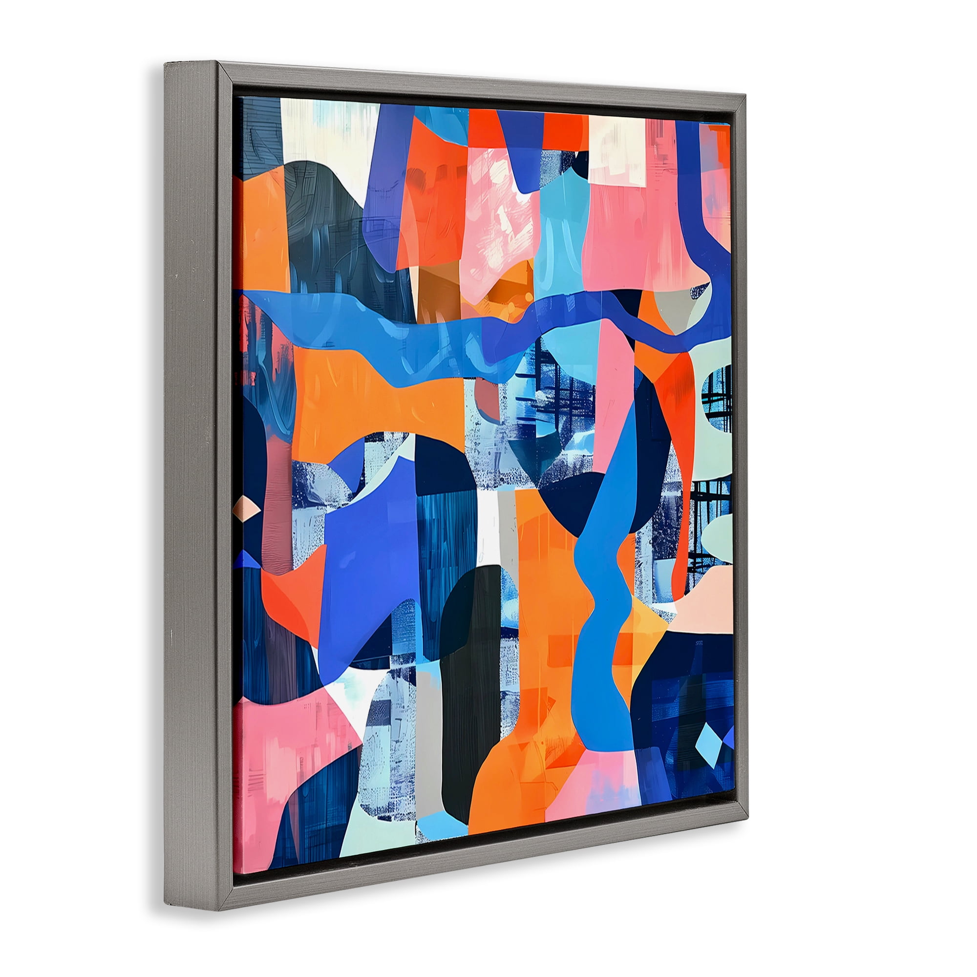 Stupell Industries Wavy Woven Shapes Collage Abstract Painting Gray Floater Framed Canvas Art Print Wall Art, 25 x 25