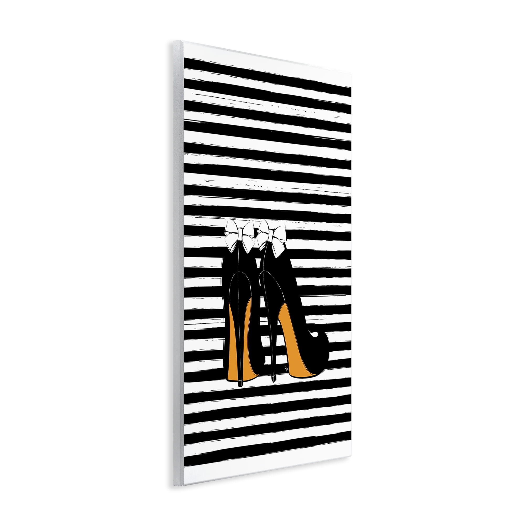 Stupell Industries Bow Heels on Stripes Beauty & Fashion Painting Unframed Art Print Wall Art, 13 x 19