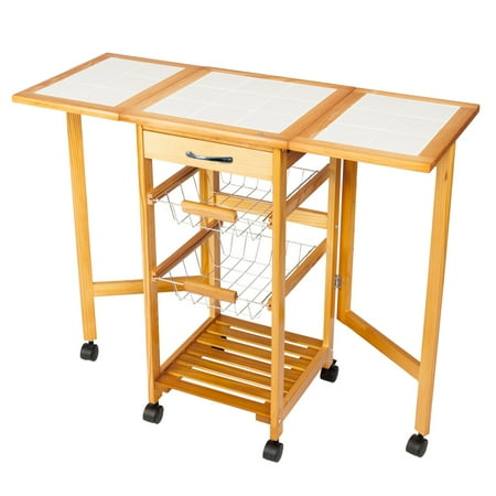 Zimtown Folding Rolling Drop Leaf Kitchen Island Trolley Cart