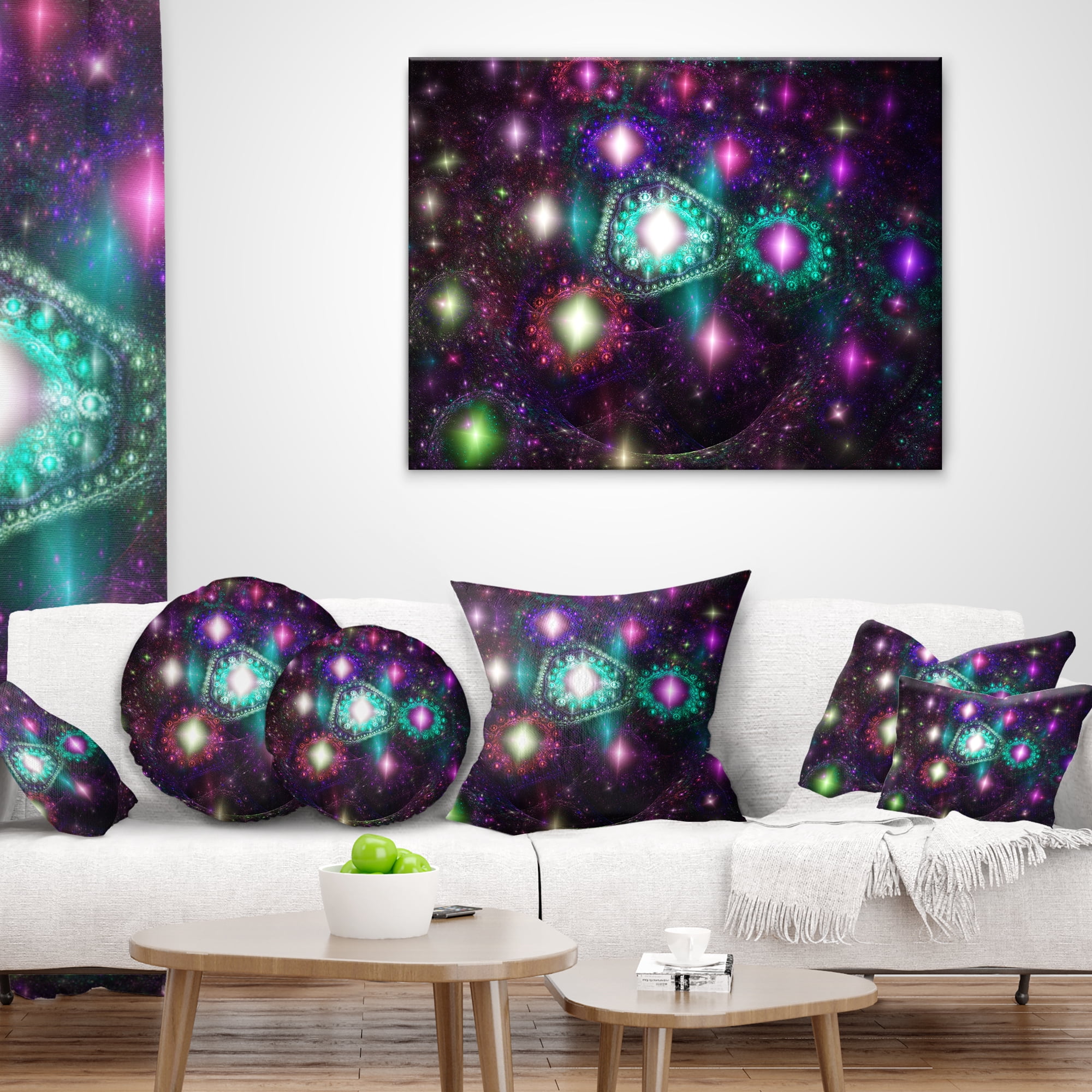 Designart Far Bright Colorful Space Galaxy - Abstract Throw Pillow - 16x16