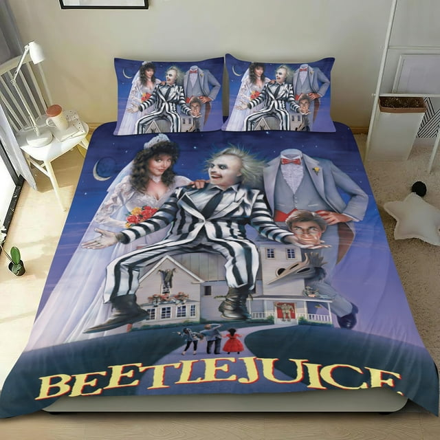 Beetlejuice Conjunto de sábanas temático, trío de piezas, cómodo y amigable con la piel, diseño único, regalo de decoración para el hogar para familiares, amigos y fans,173cm *218cm