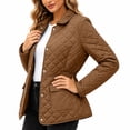 thumbnail image 6 of HCBY Women's Quilted Jacket Snap Button Front Lapel Collar Long Sleeve Lightweight Padded Coat with Pockets, Diamond Quilted Casual Outerwear for Fall Winter Work Everyday, 6 of 7