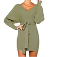 thumbnail image 1 of Pompotops Robe Mode Femme Couleur Unie Sexy à Lacets Col en V Manches Longues, 1 of 5