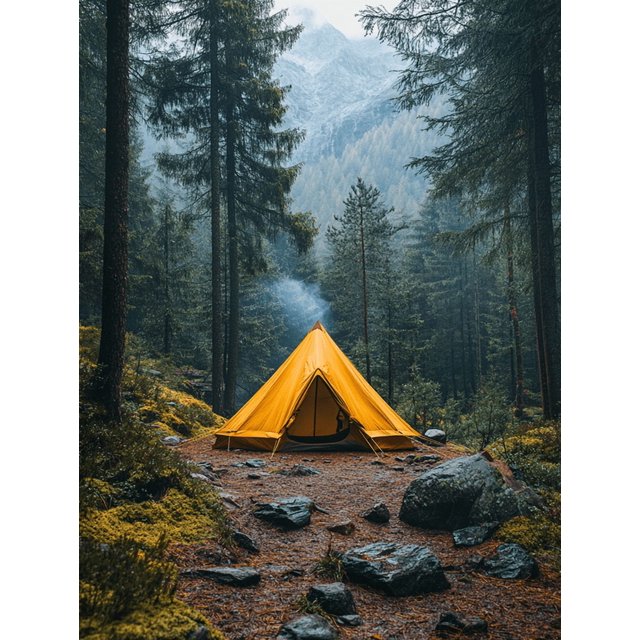 Qisvanset Framed Canvas Wall Art, 12x16 Inch Vintage Campfire Tent Forest Nature Wall Art