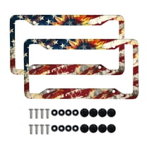 Renewold American Flag Sunflower Car Licenses Plate Frame Holder, US Flag Print Aluminum Auto Accessories for Patriotic 4th of July Car Decor, 2 Pack