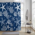 thumbnail image 4 of Marine Life Shower Curtains for Bathroom, Starfish Coral Shell Gradient Navy Blue Ocean Washable Fabric Shower Curtain with Hooks Waterproof Bathroom Decor Sets, 36 x 72 Inches, 4 of 9