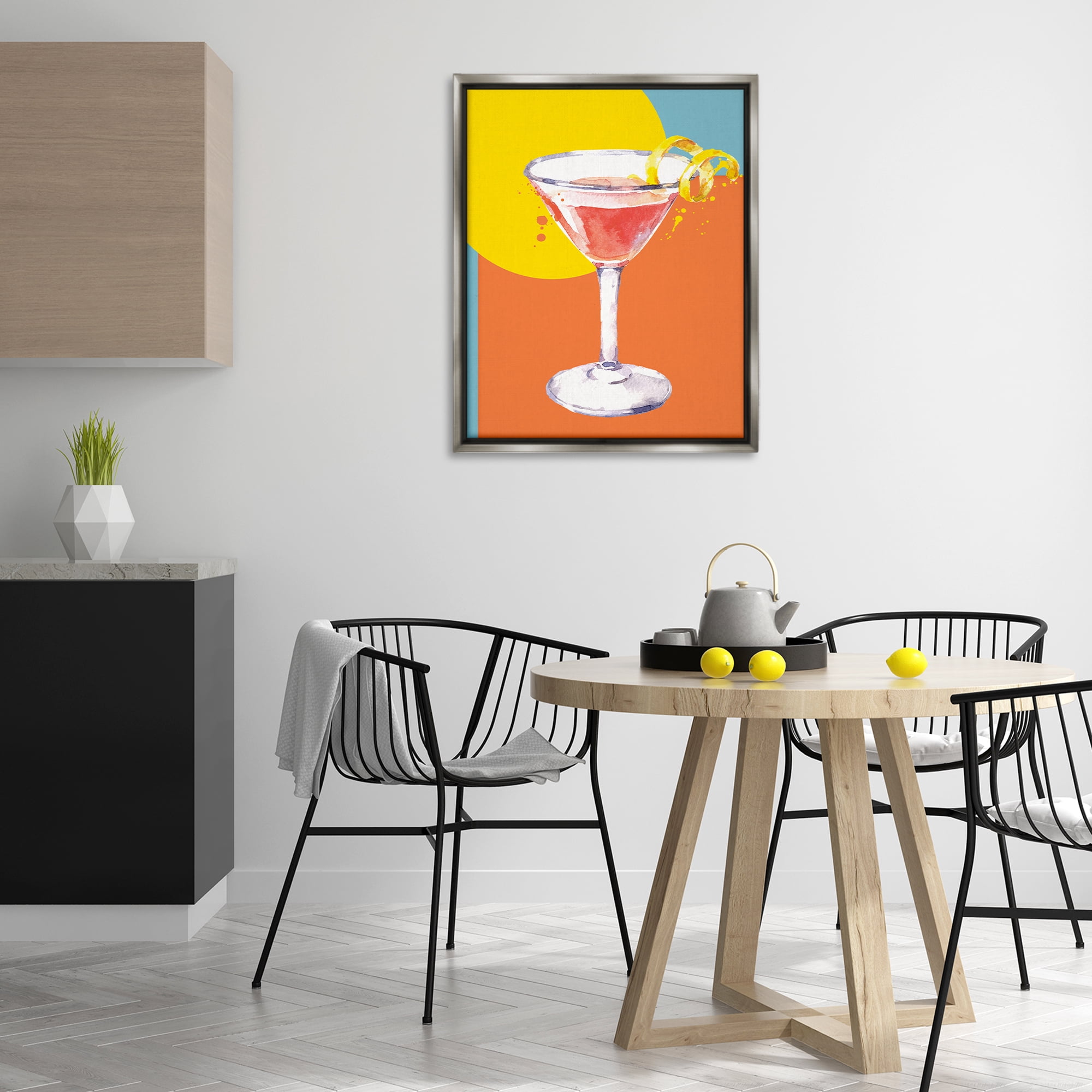 Stupell Industries Modern Cocktail Lemon Peel Food & Beverage Painting Gray Floater Framed Canvas Art Print Wall Art, 25 x 31