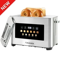 Fatabeta Toaster, 2 Slice Toaster with Dust Cover, Wide Slot for Bagel & Bread, 6-Shade Even Toasting, Defrost & Reheat, Smart LED Touchscreen, Stainless Steel