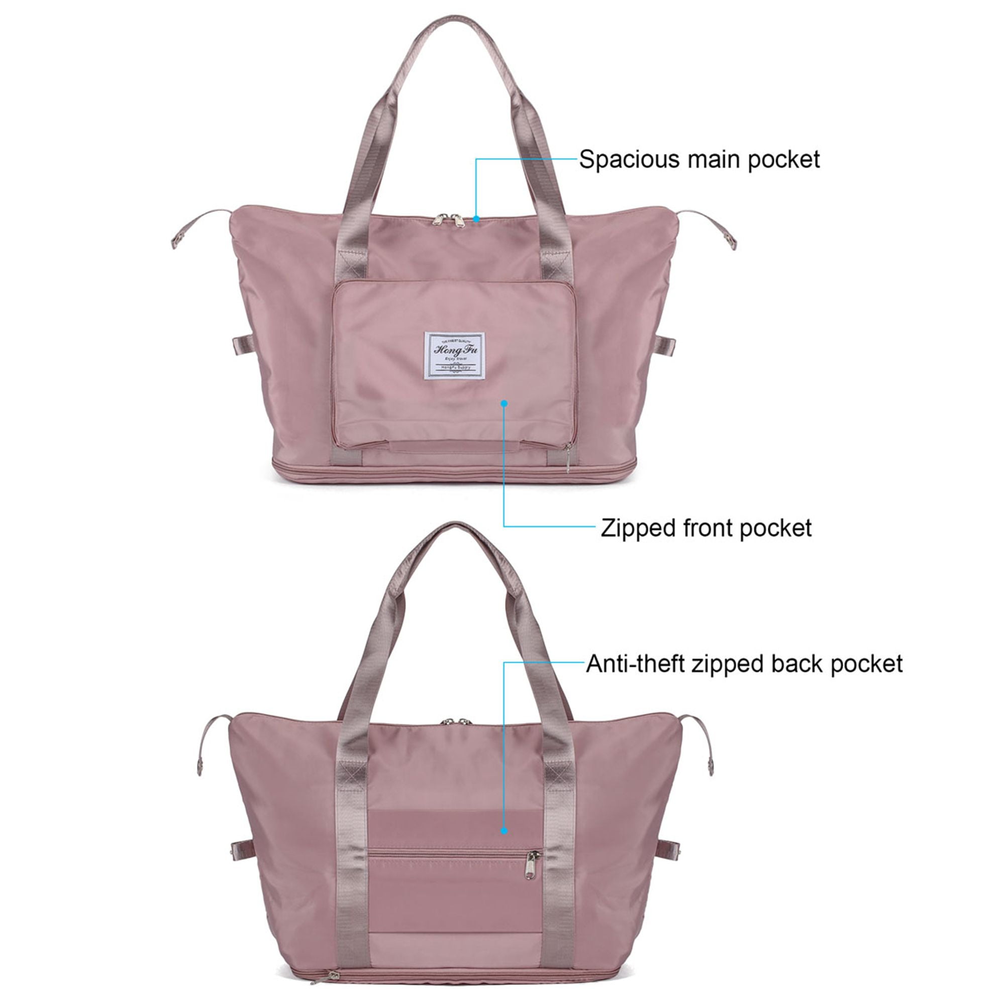 Gustave Women Large Folding Weekender Travel Bag Lightweight Sport Duffle Bags Waterproof Foldable Tote Carry on Luggage - Pink