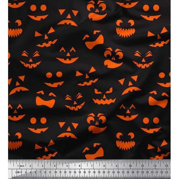 Soimoi Velvet Fabric Monster Face Halloween Decor Fabric Printed Yard 58 Inch Wide