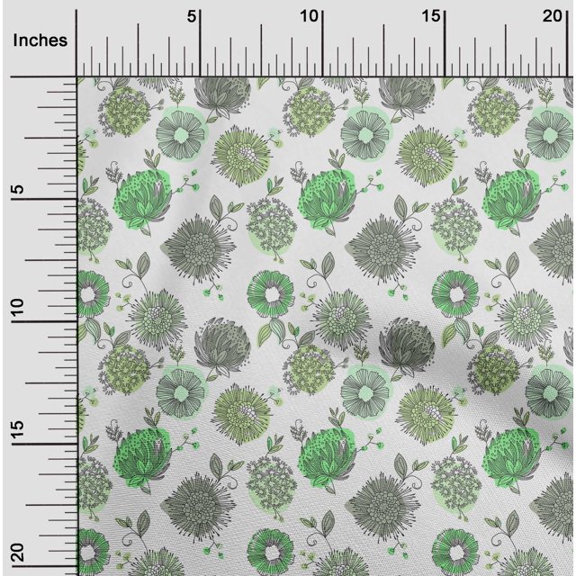 oneOone Polyester Lycra Light Green Fabric Flower Artistic Sewing Material Print Fabric By The Yard 56 Inches