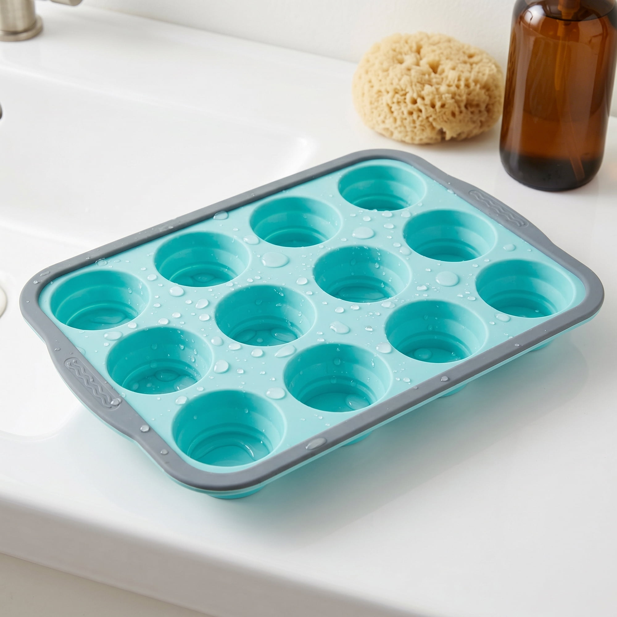 Unique Bargains 12-Cup Nonstick Silicone Muffin-Pan with Steel Rim Blue 12.2"x8.7"x1.4"