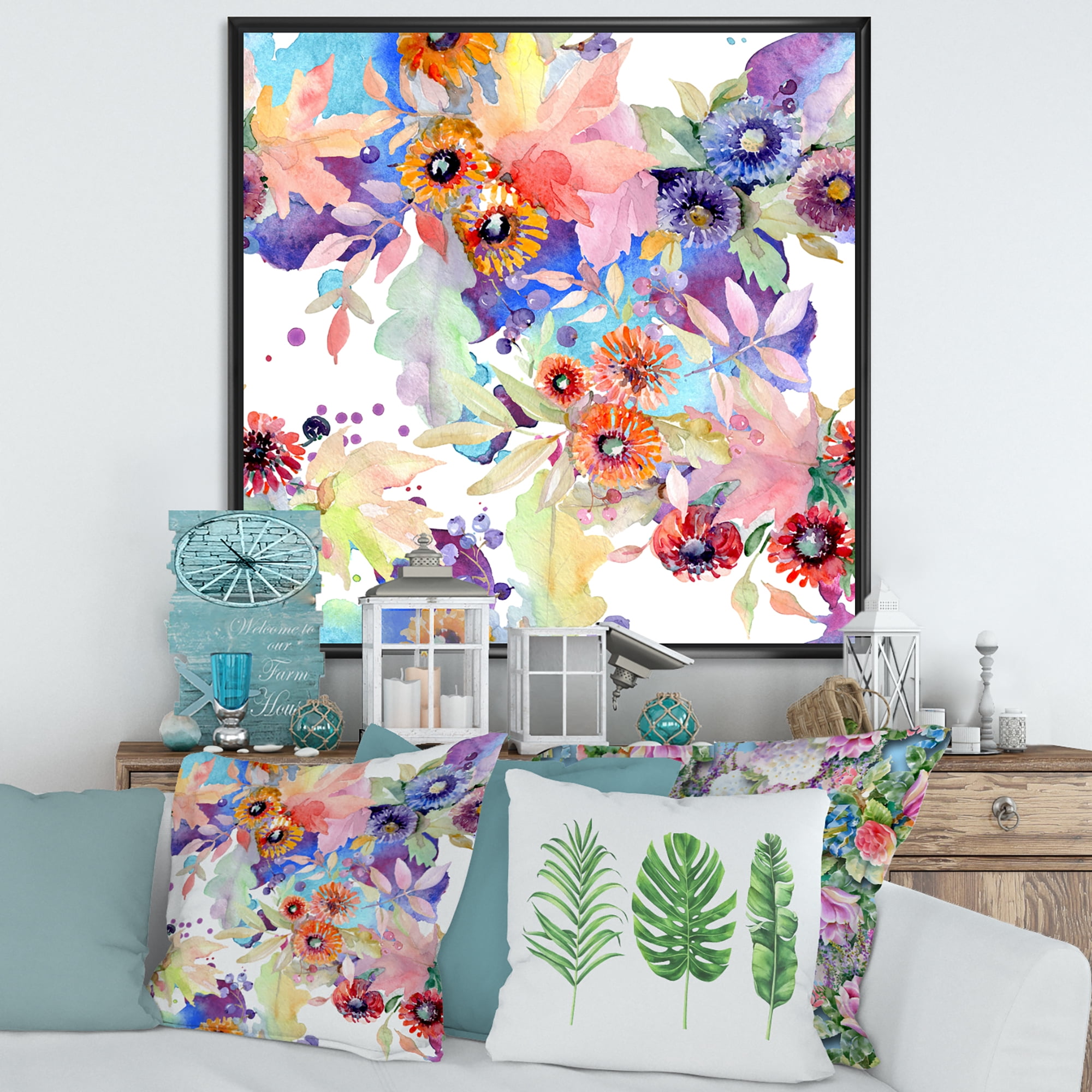 Designart 'Abstract Bouquet Floral Botanical Flowers' Modern Framed Canvas Wall Art Print