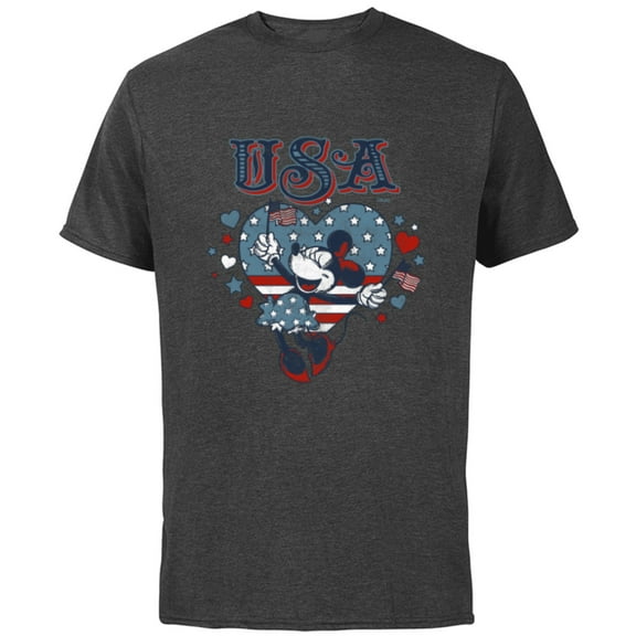 Disney Minnie Mouse with American Flags USA 4th of July - Short Sleeve Cotton T-Shirt for Adults - Customized-Charcoal