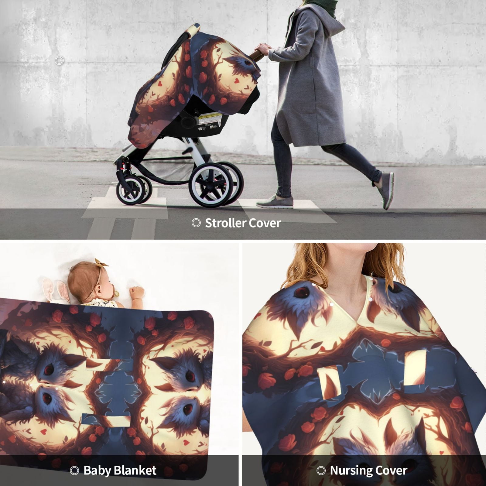 Car Seat Cover Baby - Romantic Rose Animal Couple Breathable Infant Car Seat Cover for Baby Carseat, Lightweight Comfort Baby Essentials Must Haves Newborn Stuff for Girl Boy