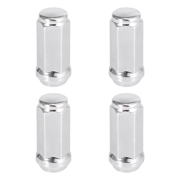 4pcs Car Silver Tone M12x1.25 Wheel Lug Nuts Cone Seat Closed End 1.9inch Long 3/4" Hex